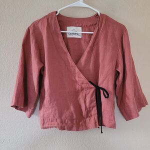 Sugar Candy Mountain 100% Linen True Wrap Top Size Medium Boho Lightweight Orang